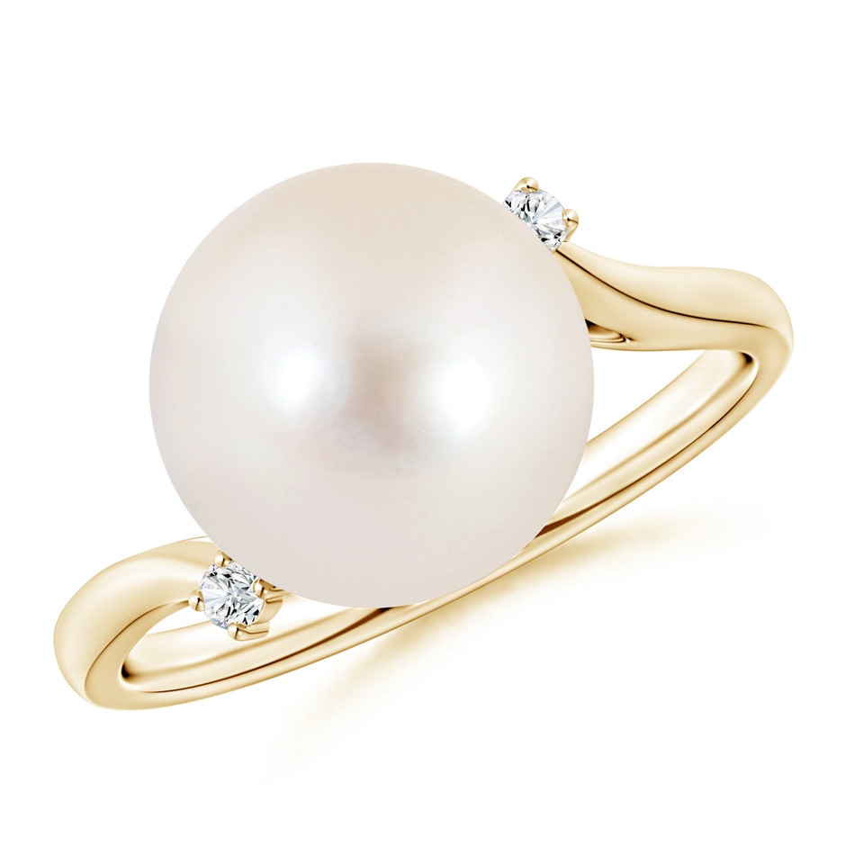 11mm AAAA Freshwater Pearl and Diamond Bypass Ring in Yellow Gold 