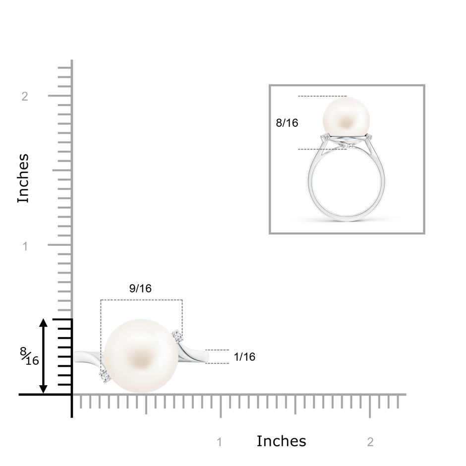12mm AA Freshwater Pearl and Diamond Bypass Ring in White Gold product image