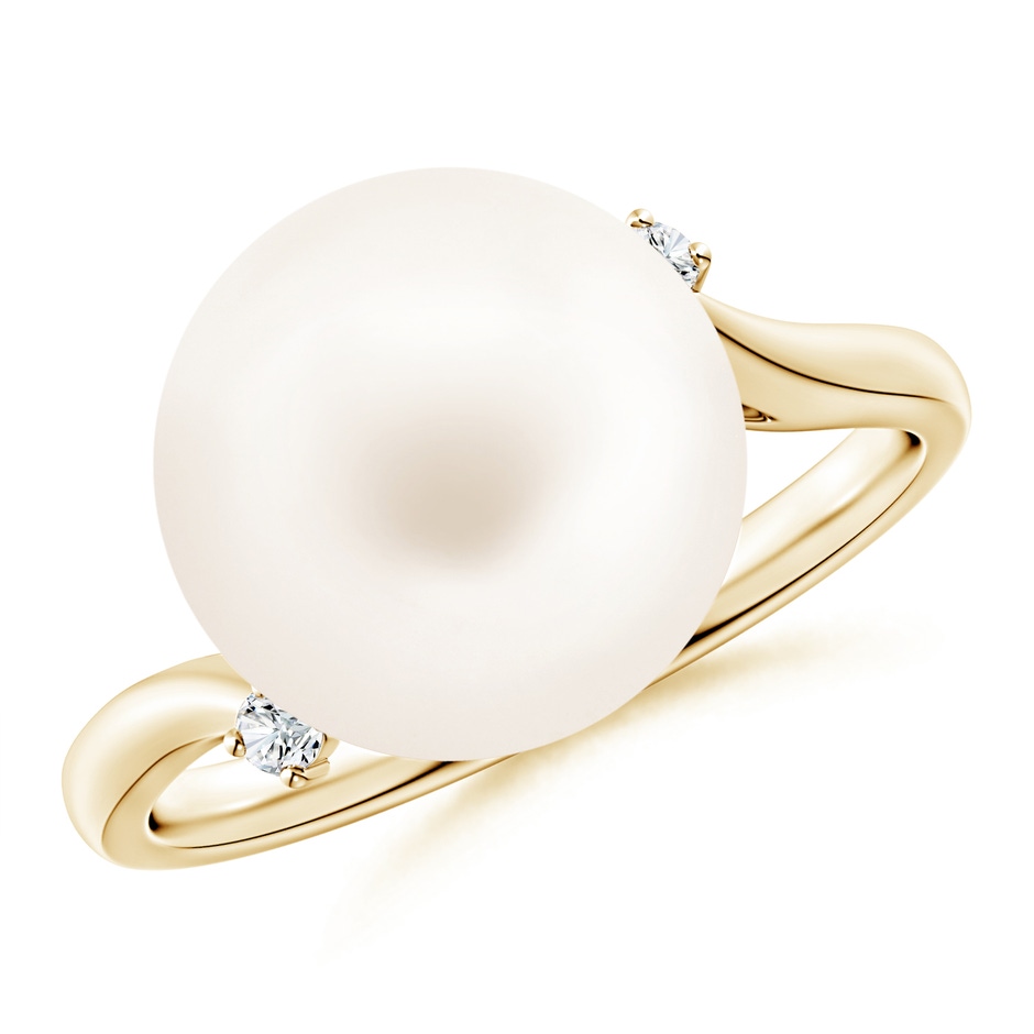 12mm AA Freshwater Pearl and Diamond Bypass Ring in Yellow Gold 