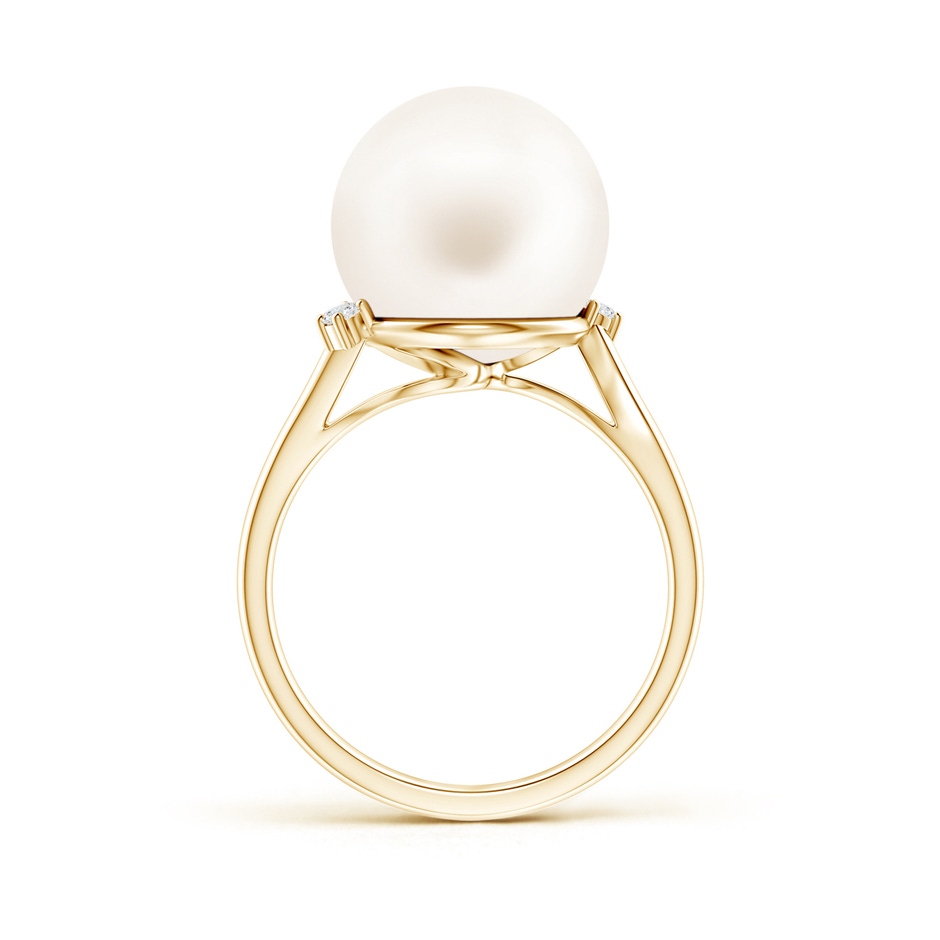 12mm AA Freshwater Pearl and Diamond Bypass Ring in Yellow Gold product image