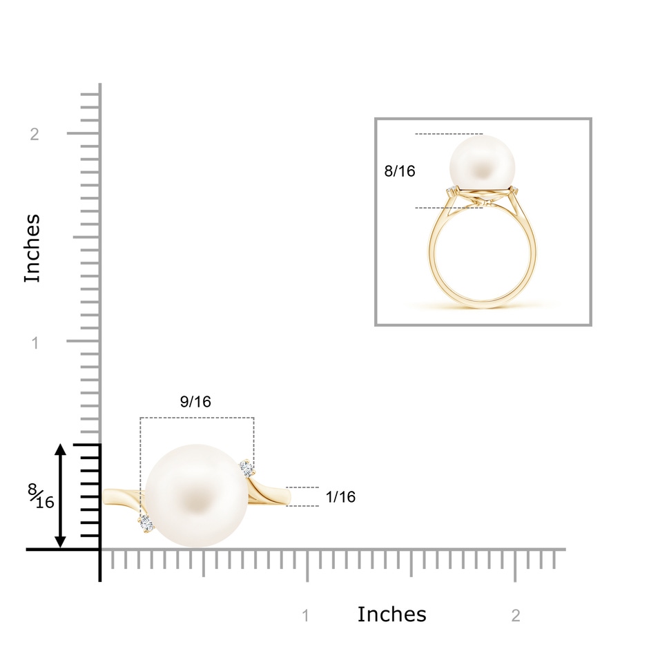 12mm AA Freshwater Pearl and Diamond Bypass Ring in Yellow Gold product image