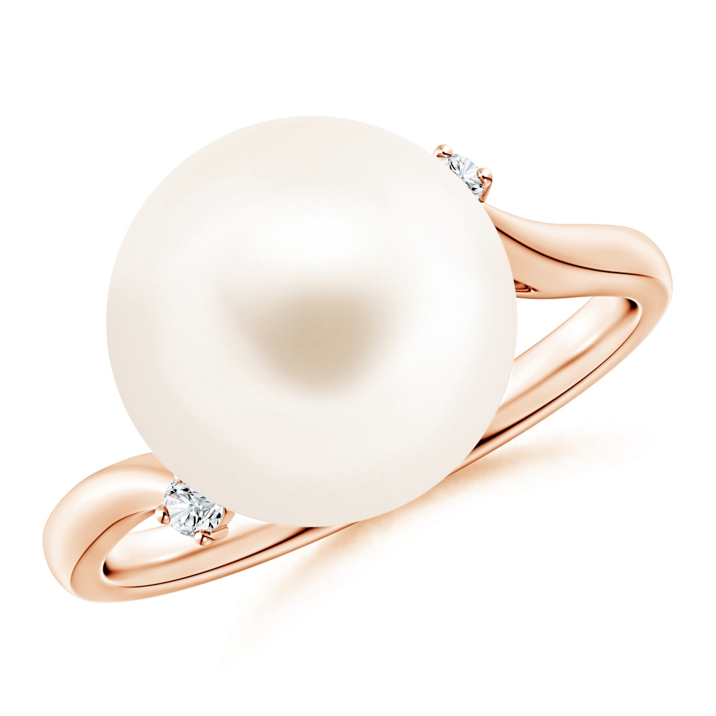 12mm AAA Freshwater Pearl and Diamond Bypass Ring in 9K Rose Gold