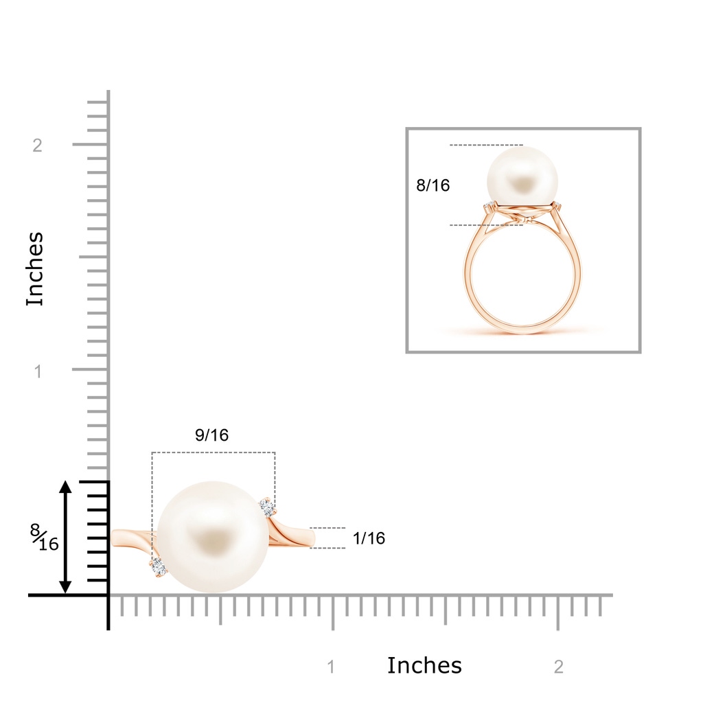 12mm AAA Freshwater Pearl and Diamond Bypass Ring in 9K Rose Gold Product Image