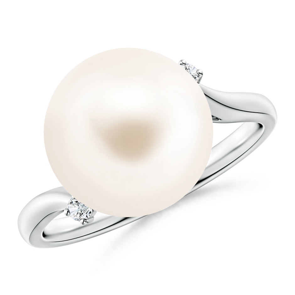12mm AAA Freshwater Pearl and Diamond Bypass Ring in White Gold 