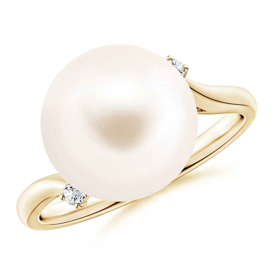 12mm AAA Freshwater Pearl and Diamond Bypass Ring in Yellow Gold 