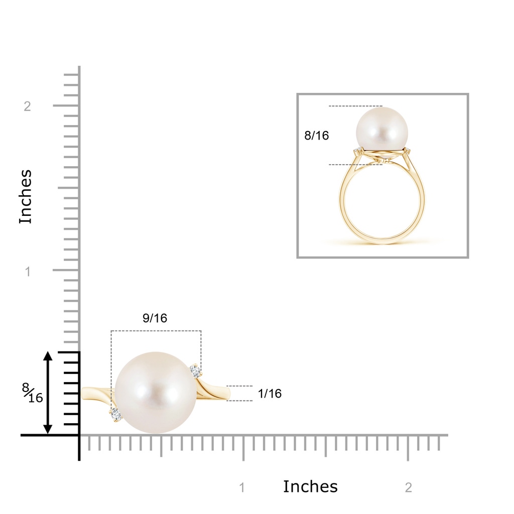 12mm AAAA Freshwater Pearl and Diamond Bypass Ring in 10K Yellow Gold Product Image
