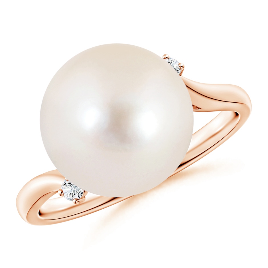 12mm AAAA Freshwater Pearl and Diamond Bypass Ring in Rose Gold 