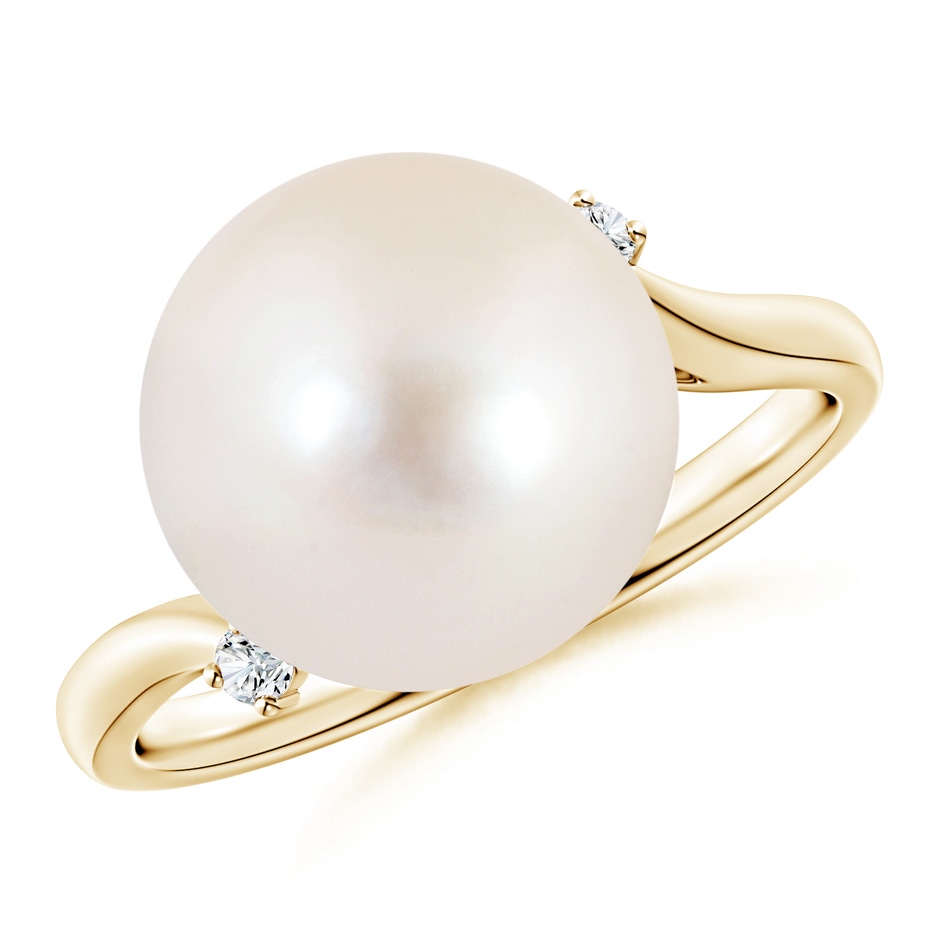 12mm AAAA Freshwater Pearl and Diamond Bypass Ring in Yellow Gold 