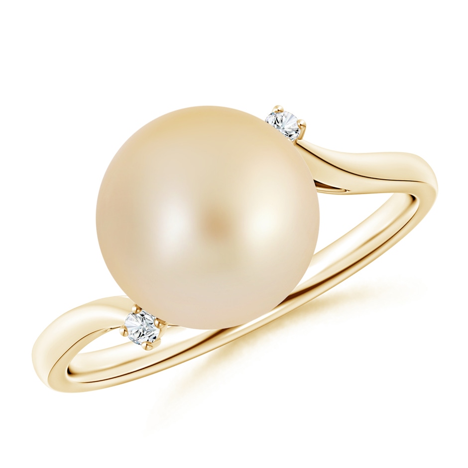 10mm AA Golden South Sea Pearl and Diamond Bypass Ring in Yellow Gold 