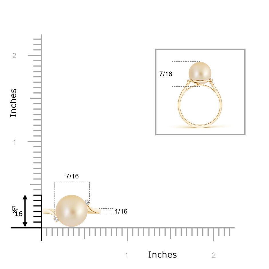 10mm AA Golden South Sea Pearl and Diamond Bypass Ring in Yellow Gold product image