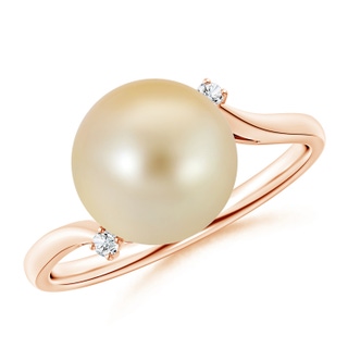 10mm AAA Golden South Sea Pearl and Diamond Bypass Ring in Rose Gold