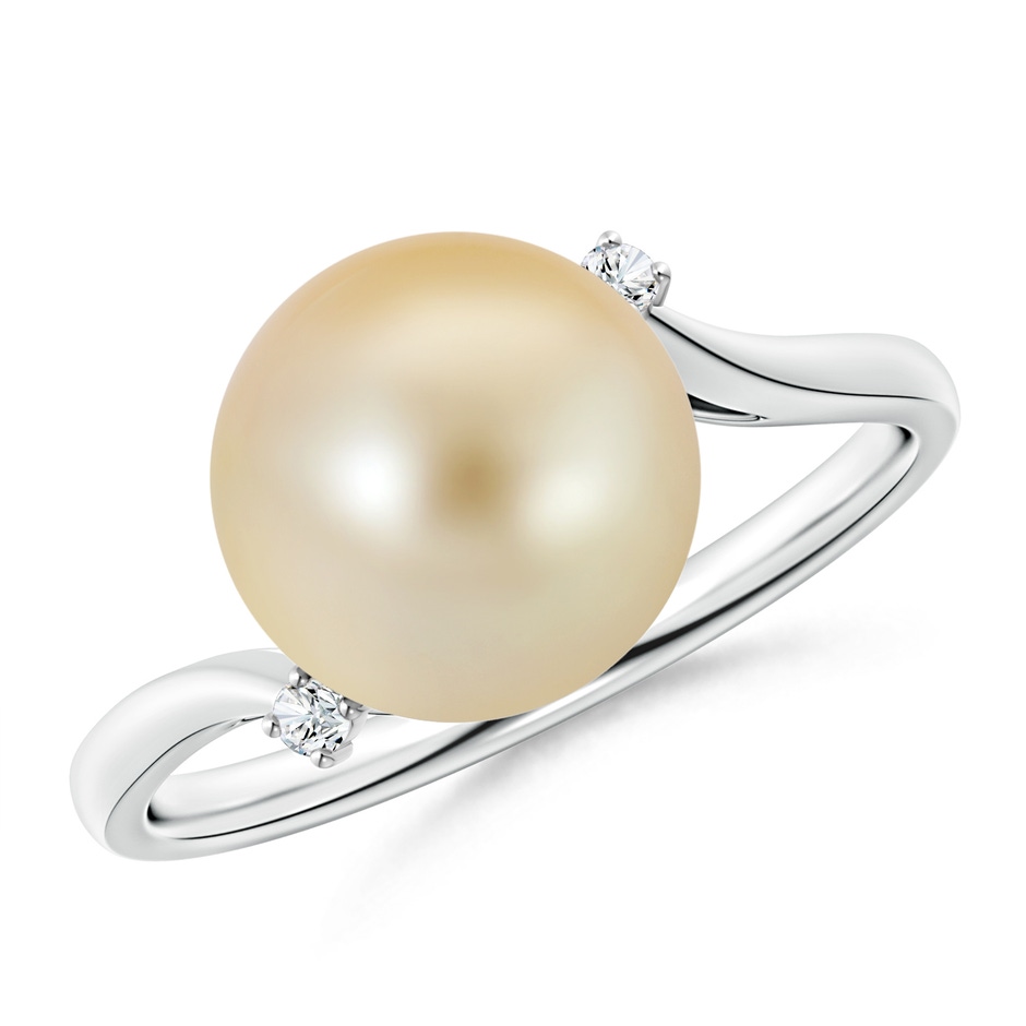 10mm AAA Golden South Sea Pearl and Diamond Bypass Ring in White Gold 