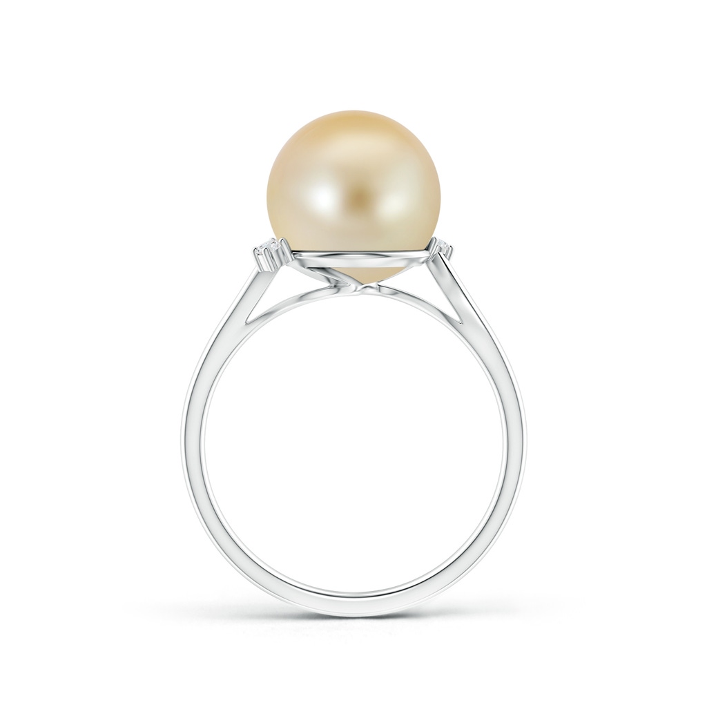 10mm AAA Golden South Sea Pearl and Diamond Bypass Ring in White Gold Product Image