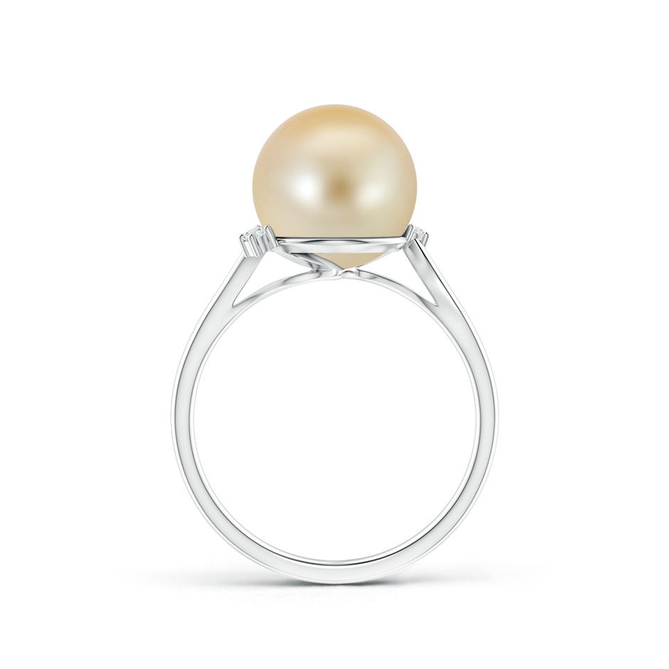 10mm AAA Golden South Sea Pearl and Diamond Bypass Ring in White Gold product image