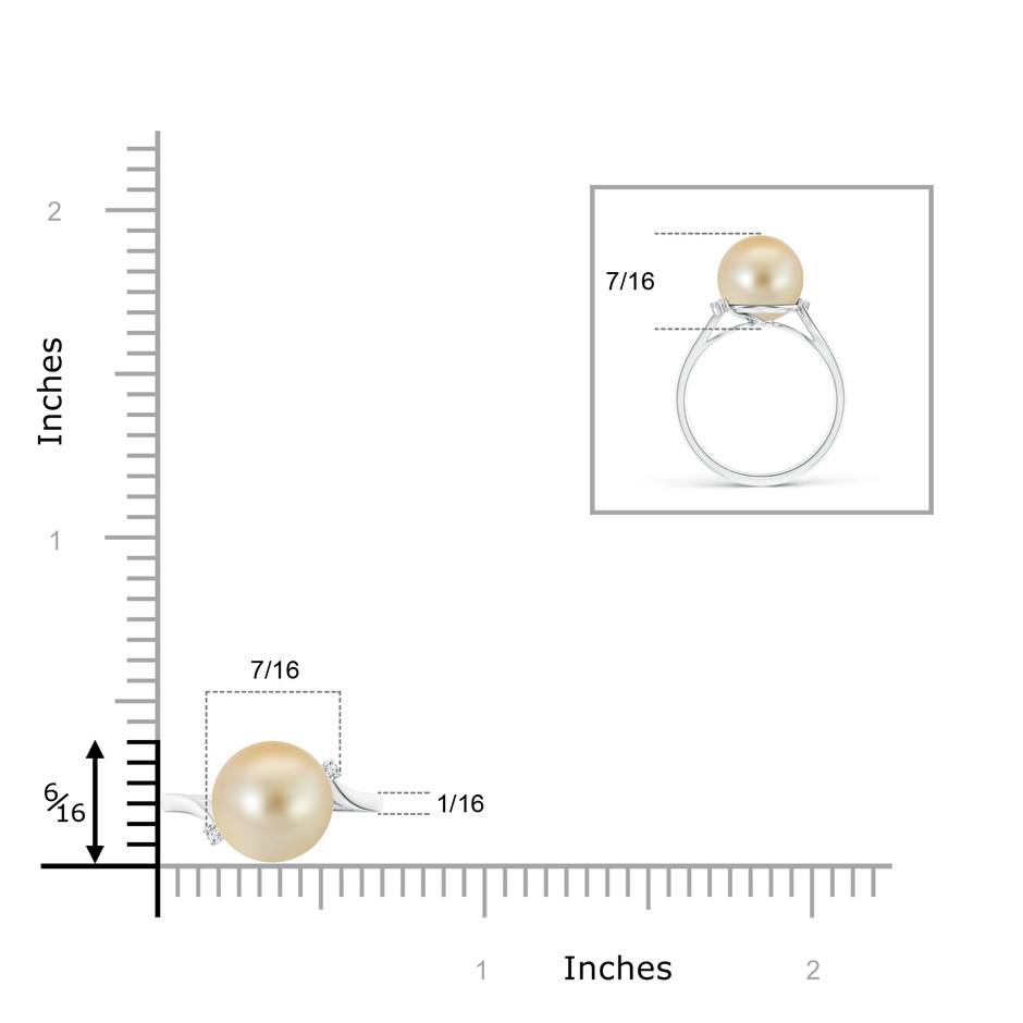 10mm AAA Golden South Sea Pearl and Diamond Bypass Ring in White Gold product image