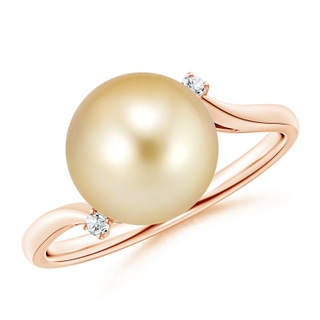 10mm AAAA Golden South Sea Pearl and Diamond Bypass Ring in 9K Rose Gold
