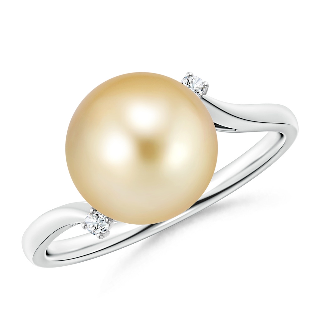 10mm AAAA Golden South Sea Pearl and Diamond Bypass Ring in White Gold