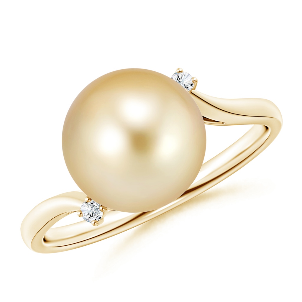 10mm AAAA Golden South Sea Pearl and Diamond Bypass Ring in Yellow Gold