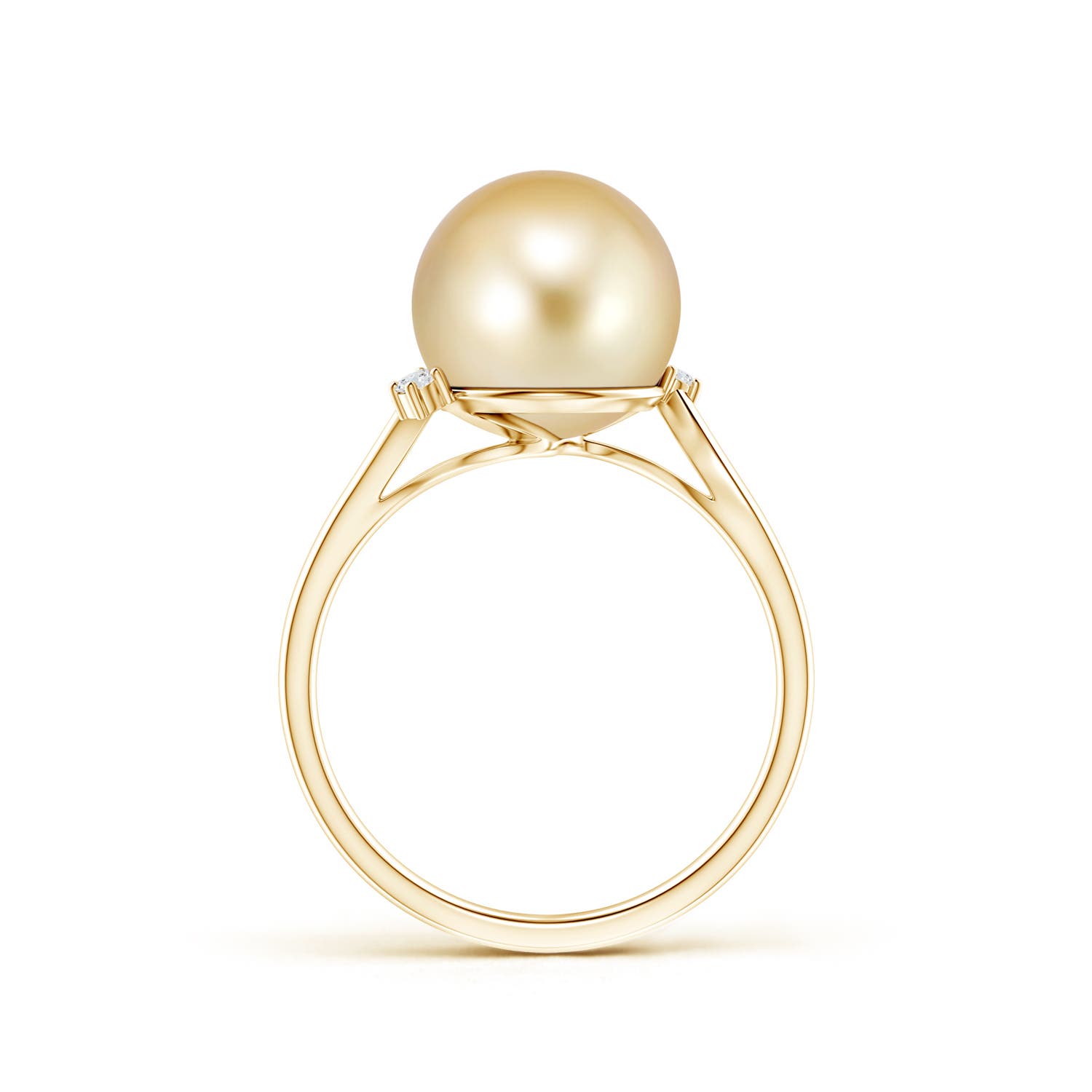 10mm AAAA Golden South Sea Pearl and Diamond Bypass Ring in Yellow Gold - side 1