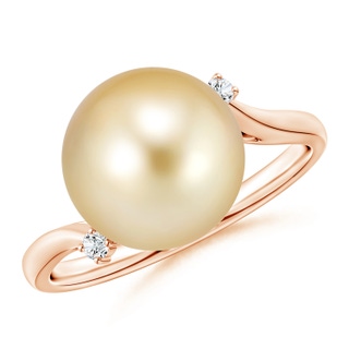 11mm AAAA Golden South Sea Pearl and Diamond Bypass Ring in Rose Gold