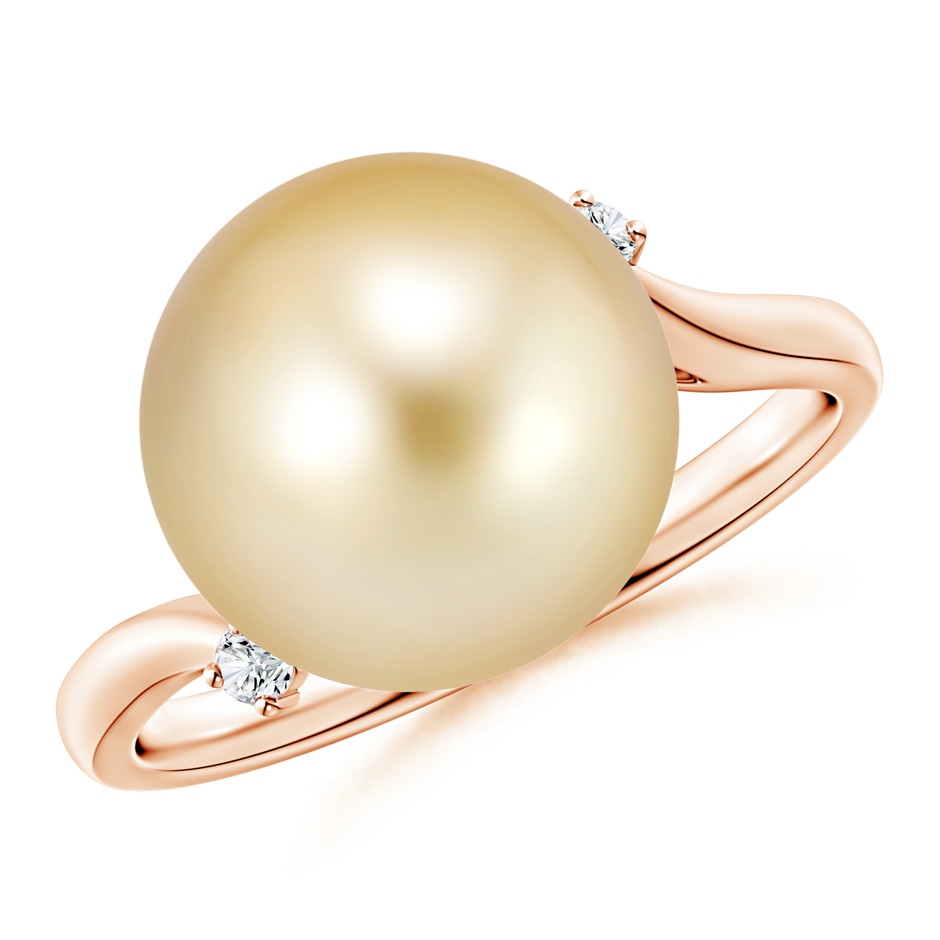 12mm AAAA Golden South Sea Pearl and Diamond Bypass Ring in Rose Gold 