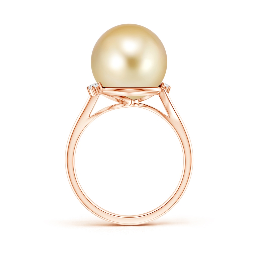 12mm AAAA Golden South Sea Pearl and Diamond Bypass Ring in Rose Gold Product Image