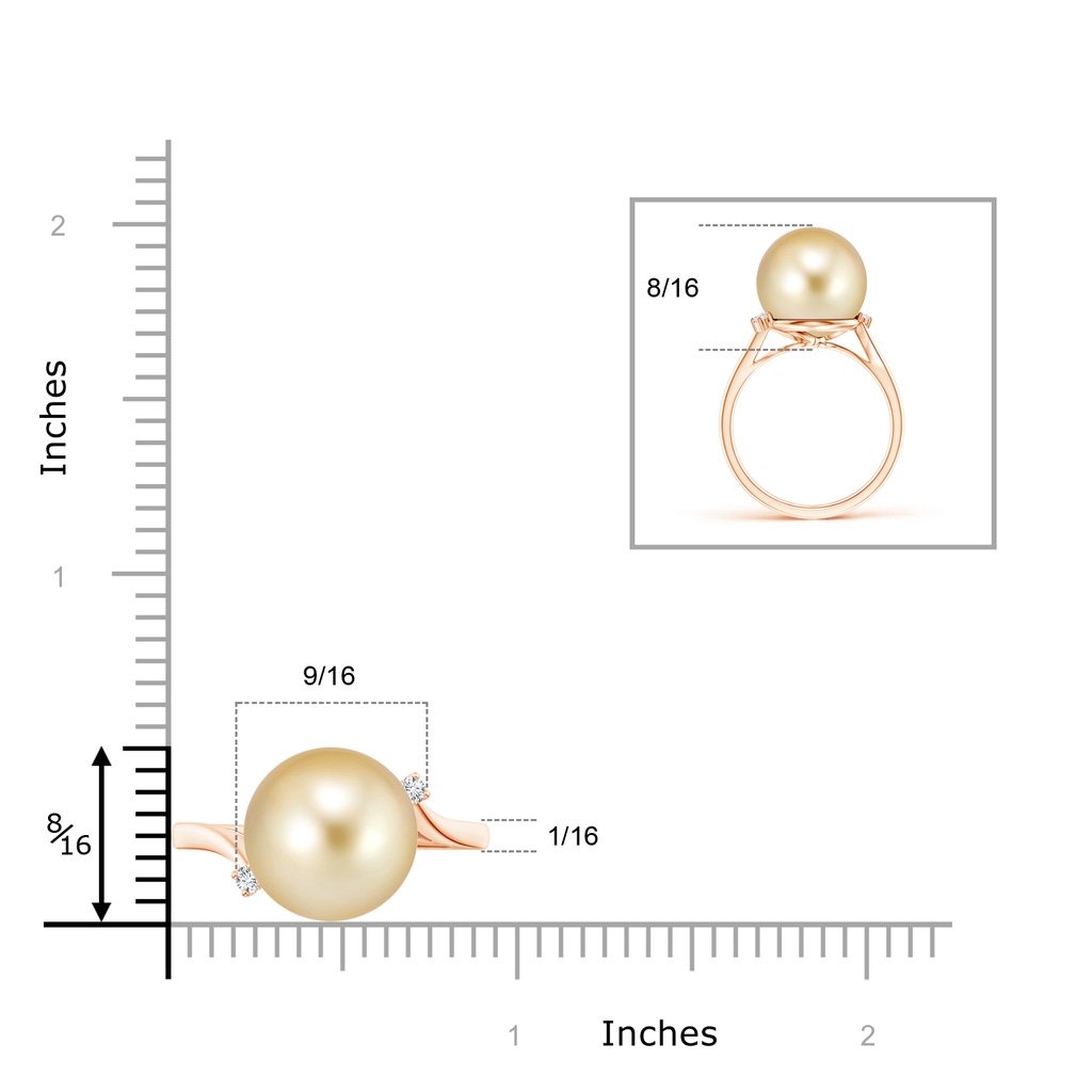 12mm AAAA Golden South Sea Pearl and Diamond Bypass Ring in Rose Gold Product Image