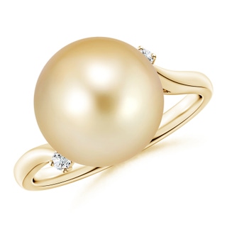 12mm AAAA Golden South Sea Pearl and Diamond Bypass Ring in Yellow Gold