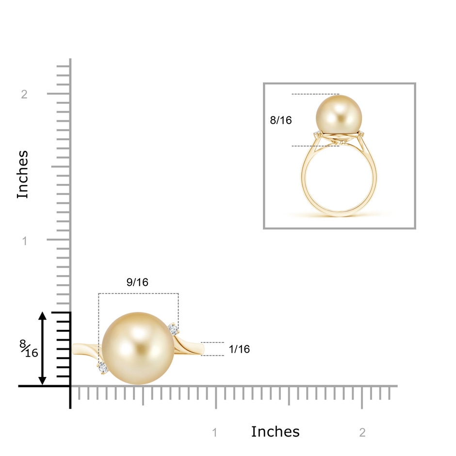 12mm AAAA Golden South Sea Pearl and Diamond Bypass Ring in Yellow Gold product image