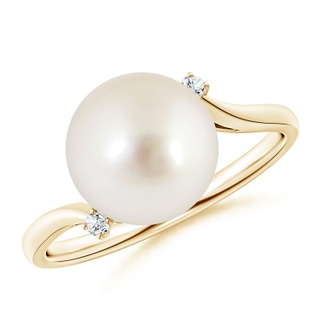 10mm AAAA South Sea Pearl and Diamond Bypass Ring in 9K Yellow Gold