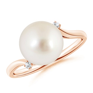10mm AAAA South Sea Pearl and Diamond Bypass Ring in Rose Gold