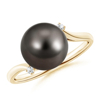 10mm AAA Tahitian Cultured Pearl and Diamond Bypass Ring in Yellow Gold