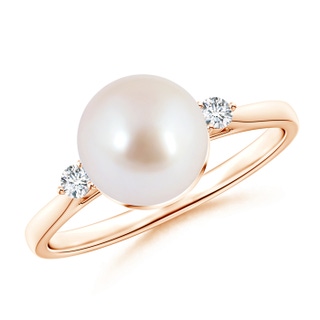 8mm AAA Classic Akoya Cultured Pearl Ring with Diamonds in 9K Rose Gold