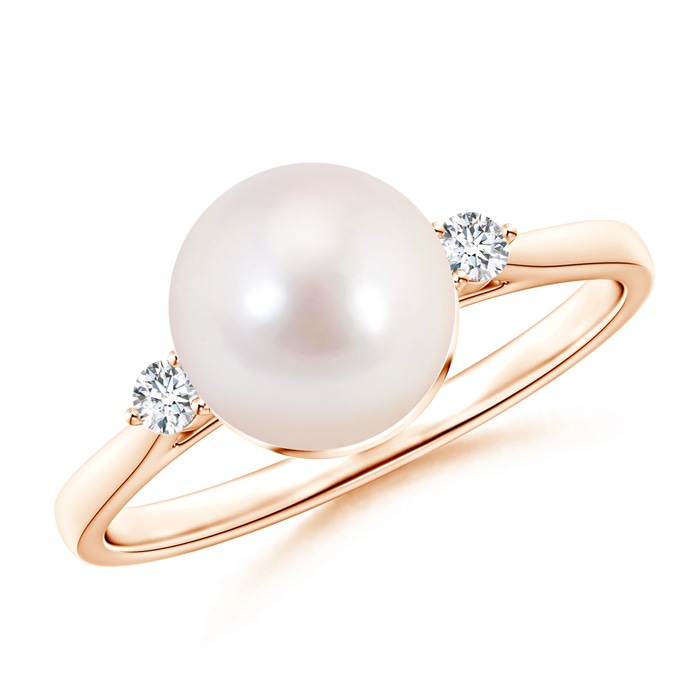 8mm AAAA Classic Akoya Cultured Pearl Ring with Diamonds in Rose Gold