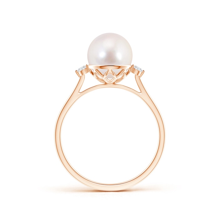 8mm AAAA Classic Akoya Cultured Pearl Ring with Diamonds in Rose Gold Product Image
