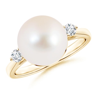 10mm AAA Classic Freshwater Pearl Ring with Diamonds in Yellow Gold