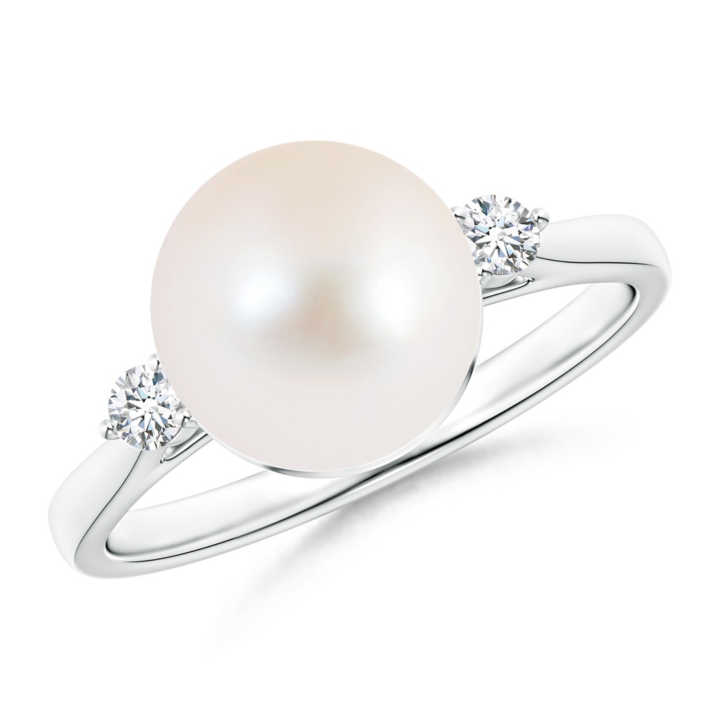 9mm AAA Classic Freshwater Pearl Ring with Diamonds in White Gold