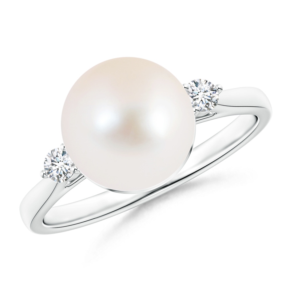 9mm AAA Classic Freshwater Pearl Ring with Diamonds in White Gold 