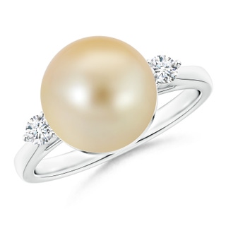 10mm AAA Classic Golden South Sea Cultured Pearl Ring with Diamonds in White Gold