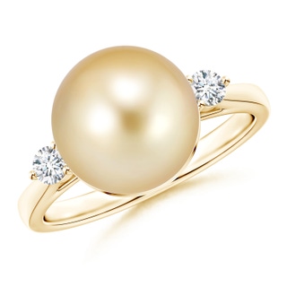 10mm AAAA Classic Golden South Sea Cultured Pearl Ring with Diamonds in Yellow Gold