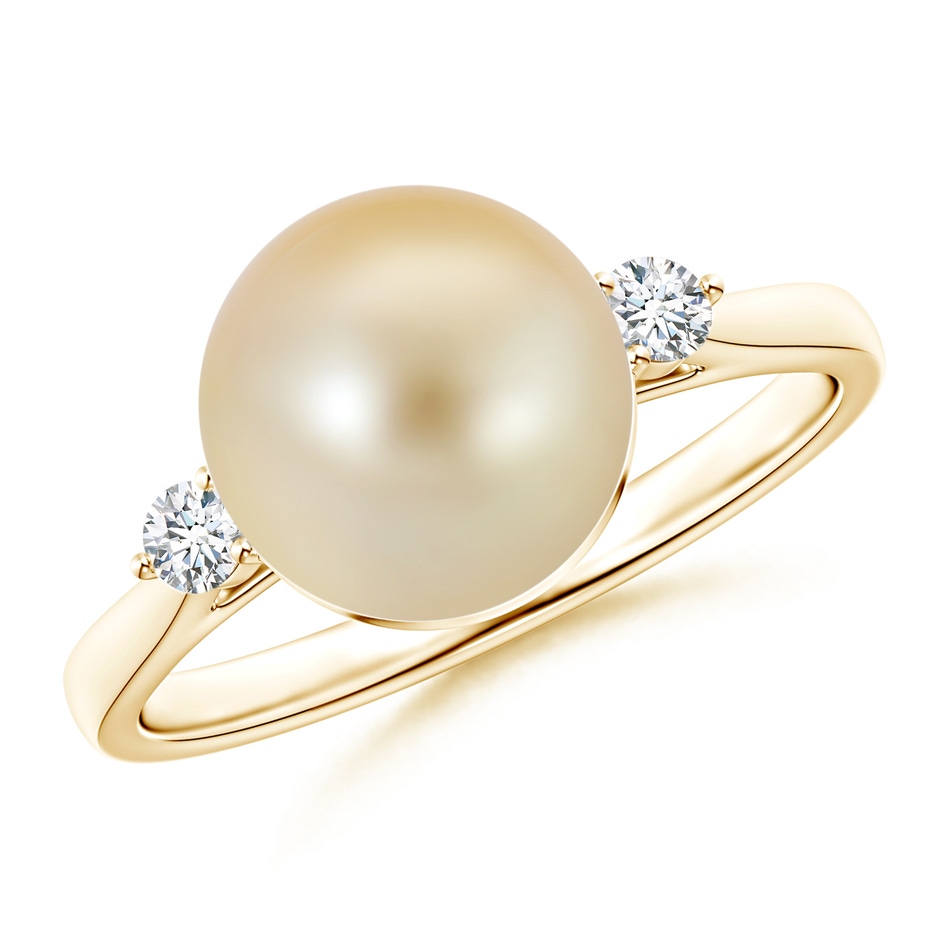 9mm AAA Classic Golden South Sea Cultured Pearl Ring with Diamonds in Yellow Gold 