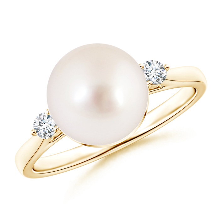 9mm AAAA Classic South Sea Cultured Pearl Ring with Diamonds in Yellow Gold