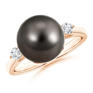 10mm AAA Classic Tahitian Pearl Ring with Diamonds in Rose Gold