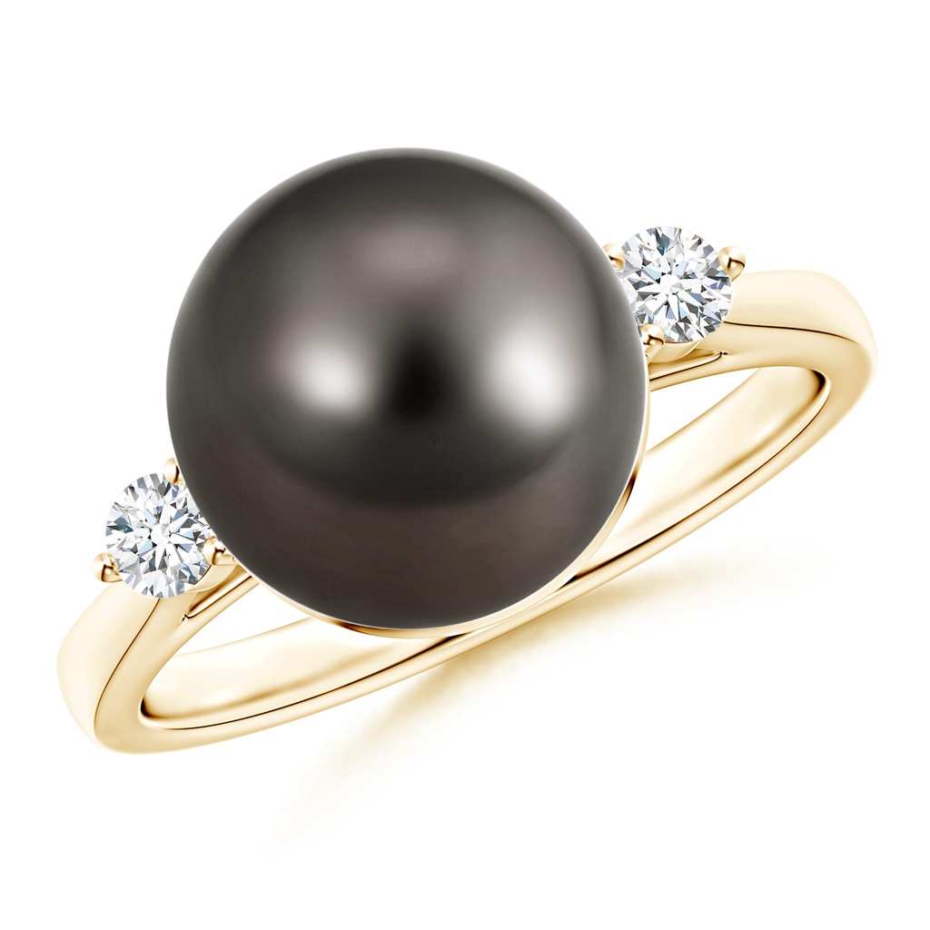 10mm AAA Classic Tahitian Pearl Ring with Diamonds in Yellow Gold 