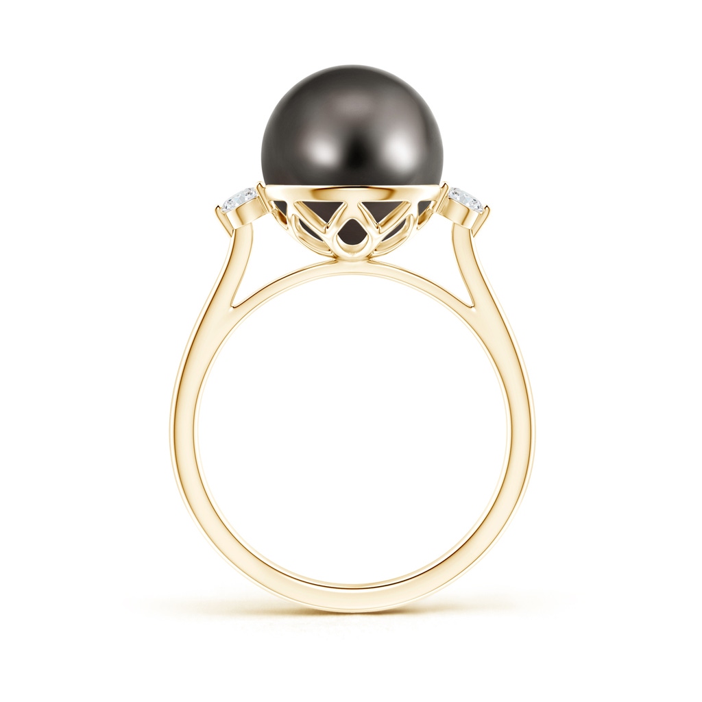 10mm AAA Classic Tahitian Pearl Ring with Diamonds in Yellow Gold Product Image