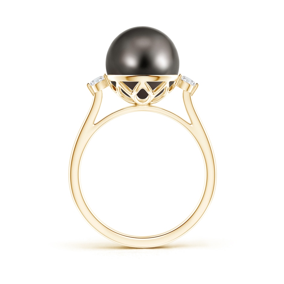 10mm AAA Classic Tahitian Pearl Ring with Diamonds in Yellow Gold product image