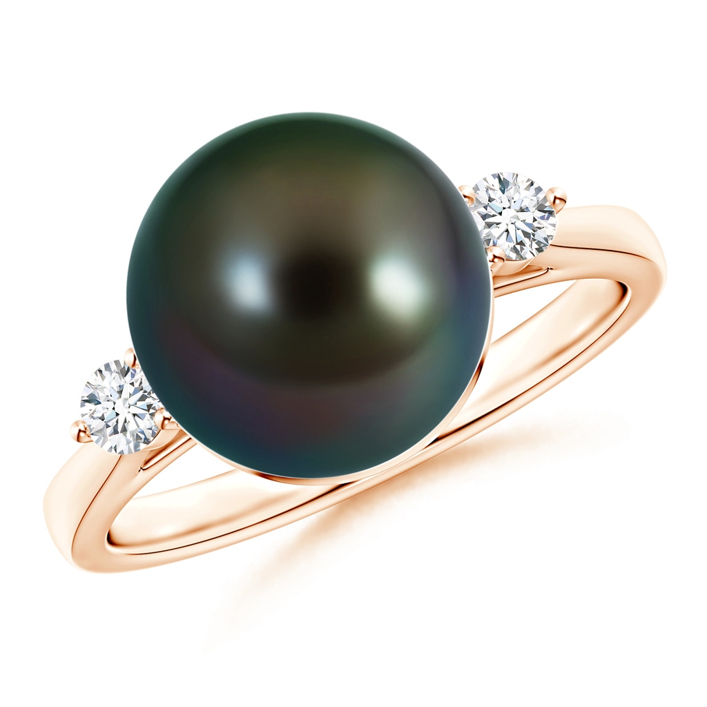 10mm AAAA Classic Tahitian Pearl Ring with Diamonds in Rose Gold