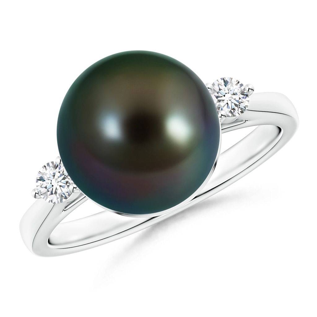 10mm AAAA Classic Tahitian Pearl Ring with Diamonds in White Gold