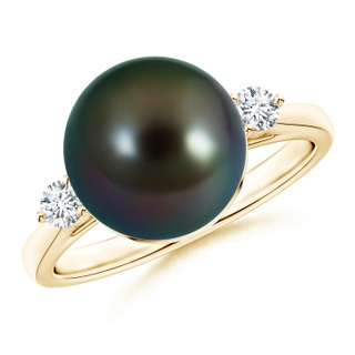 10mm AAAA Classic Tahitian Pearl Ring with Diamonds in Yellow Gold