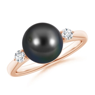 9mm AA Classic Tahitian Pearl Ring with Diamonds in 10K Rose Gold